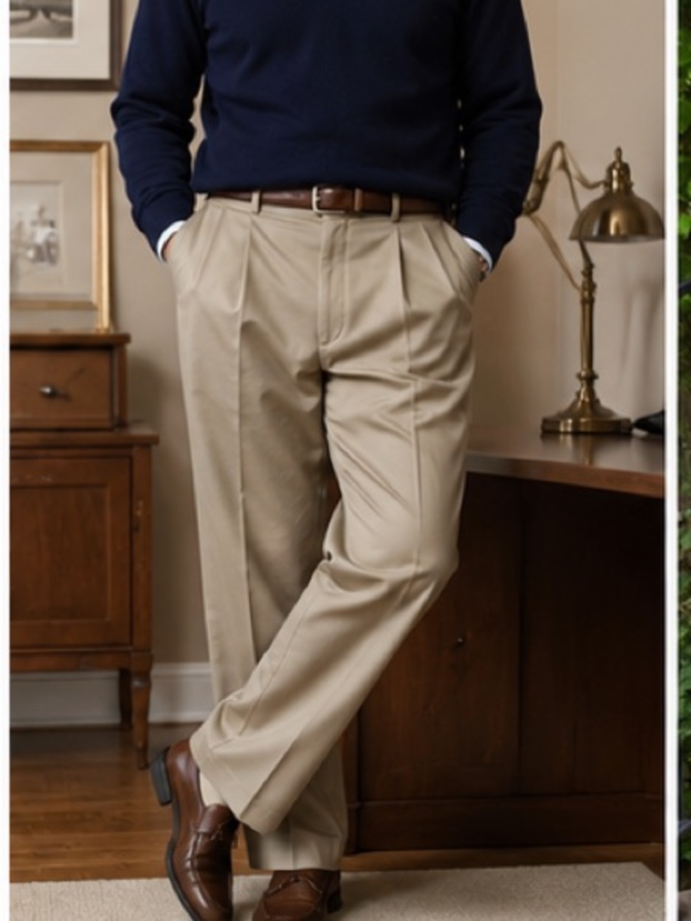 Dockers Individual Fit Pleated Khaki Pants Mens 34x34 Taupe Dadcore Office